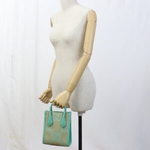 GUCCI 671623 Tote Bag Jumbo GG 2WAY MiniTote Bag GG canvas, leather green Women | AlmaBagz
