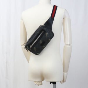 GUCCI 474293 body bag GG Supreme Belt bag/Sling Bag GG Supreme Canvas black mens | AlmaBagz