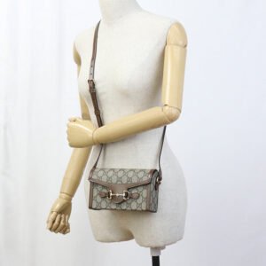 GUCCI GU89022 Horsebit 1955 Mini Shoulder Bag GG Supreme Canvas beige Women | AlmaBagz