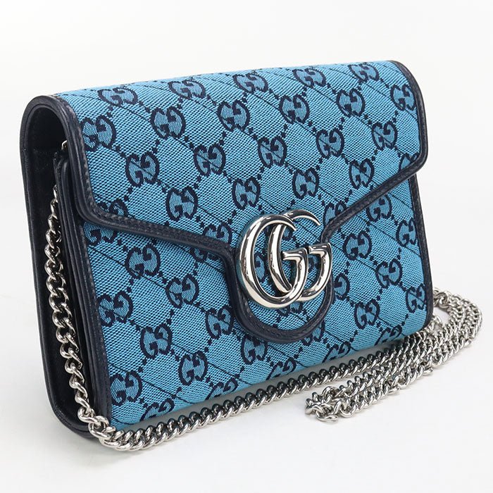 GUCCI 474575 Quilted GG Marmont Diagonal Shoulder Bag canvas/leather blue Women | AlmaBagz - Image 7
