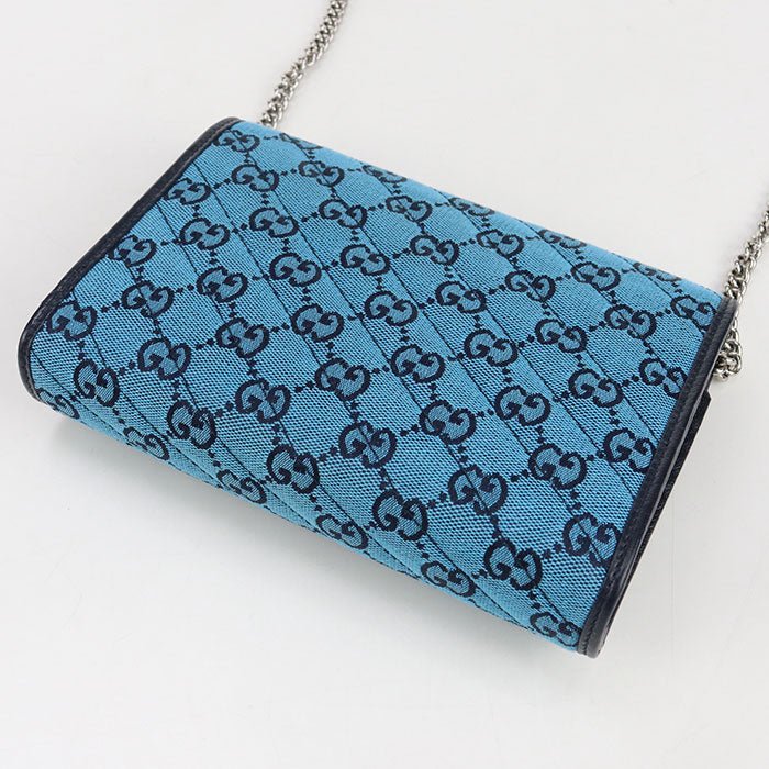 GUCCI 474575 Quilted GG Marmont Diagonal Shoulder Bag canvas/leather blue Women | AlmaBagz - Image 2