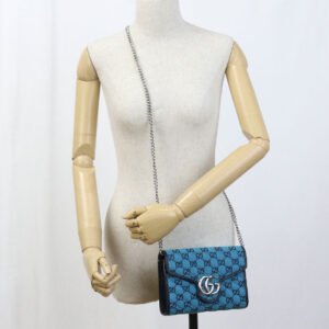 GUCCI 474575 Quilted GG Marmont Diagonal Shoulder Bag canvas/leather blue Women | AlmaBagz
