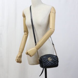GUCCI 448065 Shoulder Bag GG Marmont Mini camera bag leather black Women | AlmaBagz