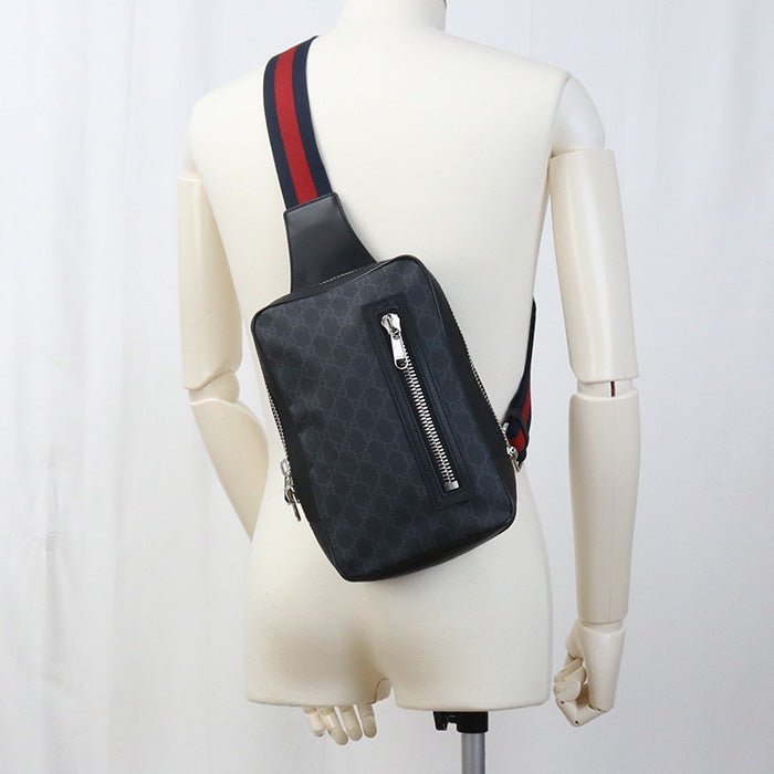 GUCCI 478325 body bag Soft GG Supreme Belt bag GG Supreme Canvas black mens | AlmaBagz