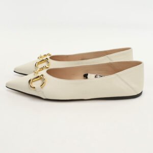 GUCCI 621161 pumps Horsebit Chain pointed toe flats leather white Women | AlmaBagz
