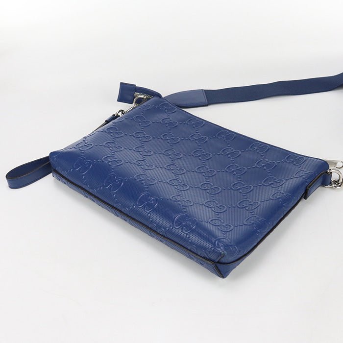 GUCCI 696009 Shoulder Bag GG emboss Medium 2-Way Clutch Bag leather blue mens | AlmaBagz - Image 3