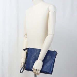 GUCCI 696009 Shoulder Bag GG emboss Medium 2-Way Clutch Bag leather blue mens | AlmaBagz