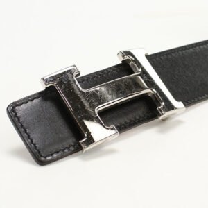 HERMES belt H belt leather black mens | AlmaBagz