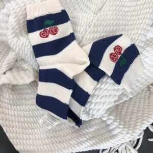 Gucci Blue and White Striped Knitted Ankle Socks with Cherries | AlmaBagz