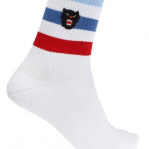 Gucci Cotton Socks in White with Stripes and Panther Patch | AlmaBagz