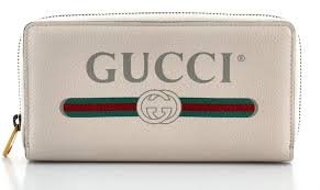 Gucci Printed Logo Leather Zip Around Wallet in White | AlmaBagz
