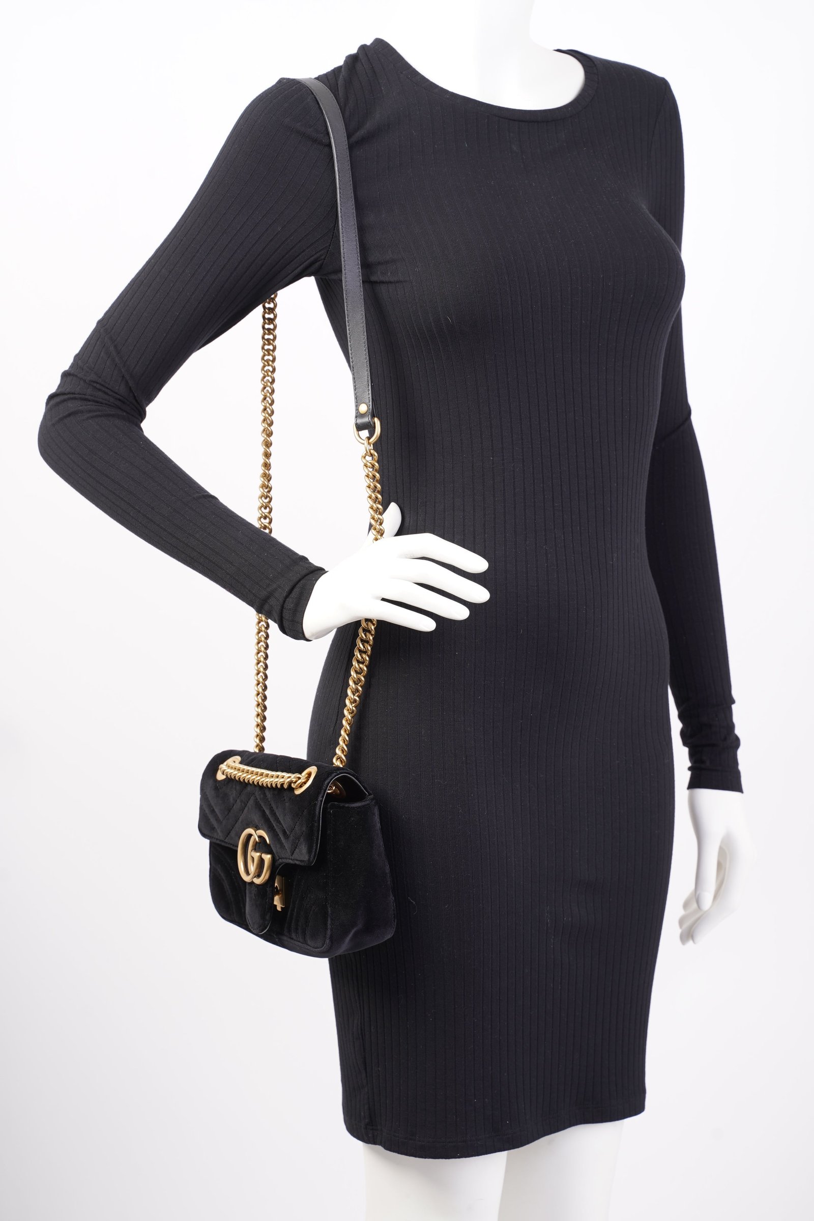 Gucci Marmont Black Velvet Mini | AlmaBagz