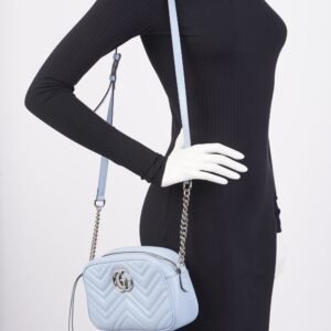 Gucci Marmont Zip Baby Blue Matelasse Leather Small | AlmaBagz