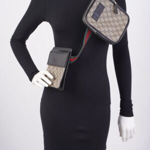 Gucci GG Supreme Monogram Web Belt Bag Black Monogram Canvas | AlmaBagz