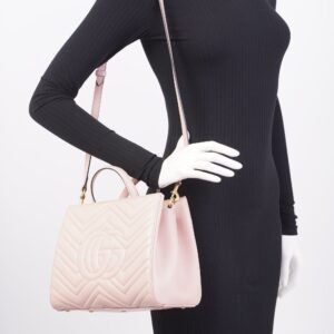 Gucci Marmont Handbag Pink Matelasse Leather | AlmaBagz