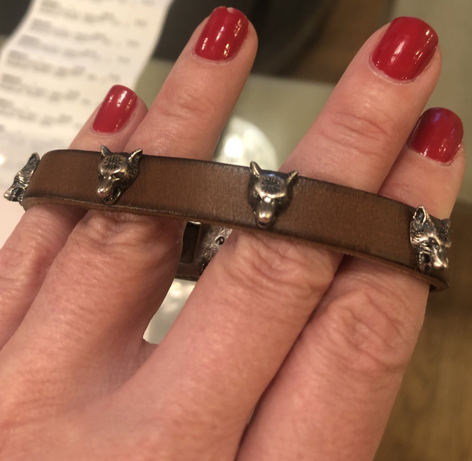 Gucci Anger Forest Wolf Head Leather Bracelet in Brown | AlmaBagz - Image 20