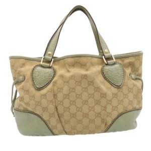GUCCI GG Canvas Tote Bag Fringe Beige Green  yk3822 | AlmaBagz