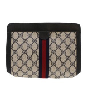 Gucci GG Canvas Sherry Line Clutch Bag PVC Leather Navy Red  yk7860 | AlmaBagz