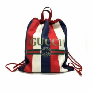 Gucci Striped Canvas Web Logo Drawstring Backpack | AlmaBagz